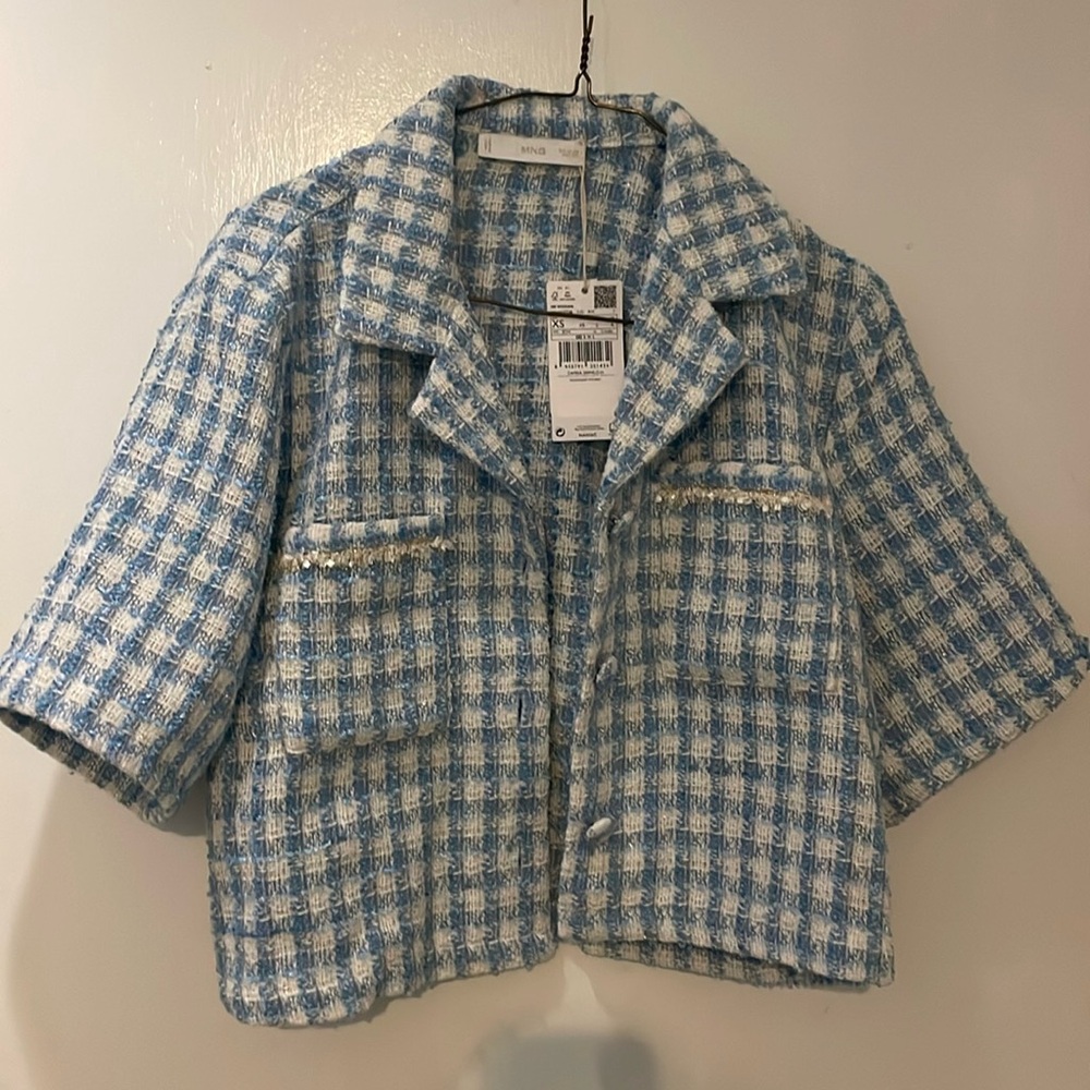 Sweetest blue and white checkered short sleeve blazer